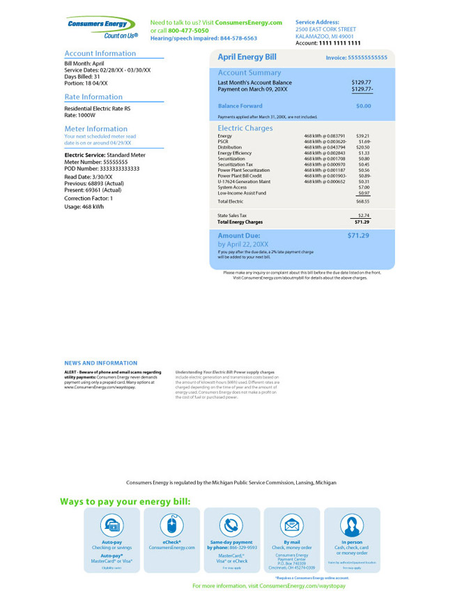 Understanding Your Bill Consumers Energy